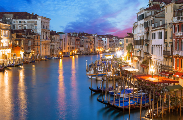 A sunset view of the Grand Canal in Venice